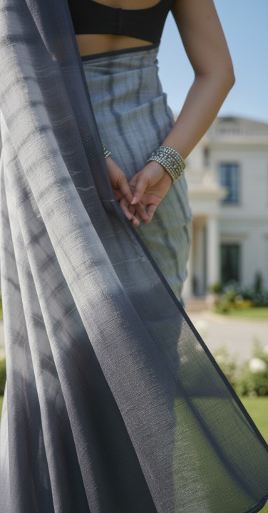 Modern Gray Tie-Dye Ready-to-Wear Saree