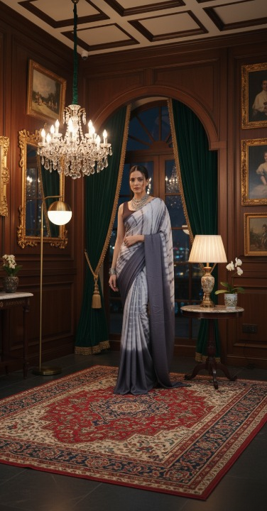 Modern Gray Tie-Dye Ready-to-Wear Saree