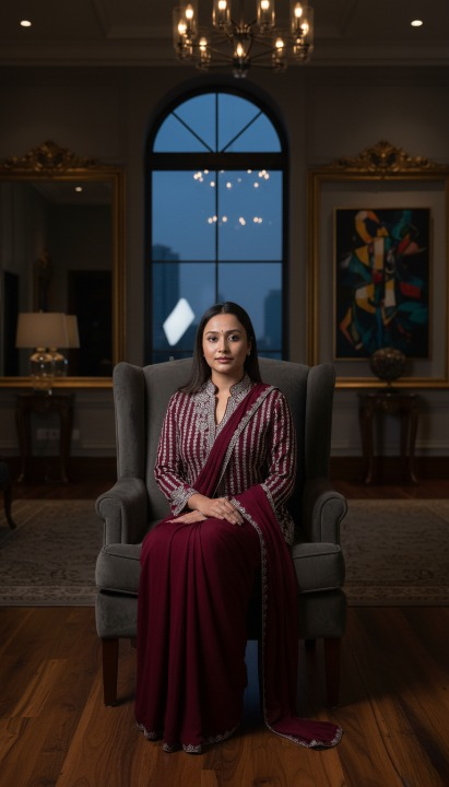 Designer Maroon Saree with Jacket: Modern Ethnic Wear