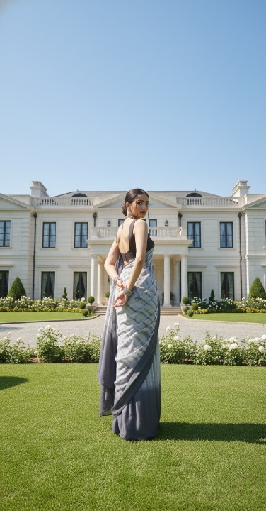 Modern Gray Tie-Dye Ready-to-Wear Saree