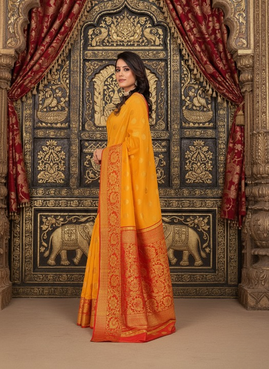 Soft Banarasi Copper Zari Cotton Silk Saree in Elegant Orange