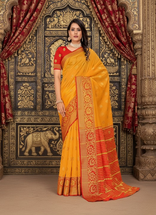 Soft Banarasi Copper Zari Cotton Silk Saree in Elegant Orange