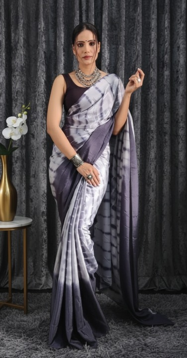 Modern Gray Tie-Dye Ready-to-Wear Saree
