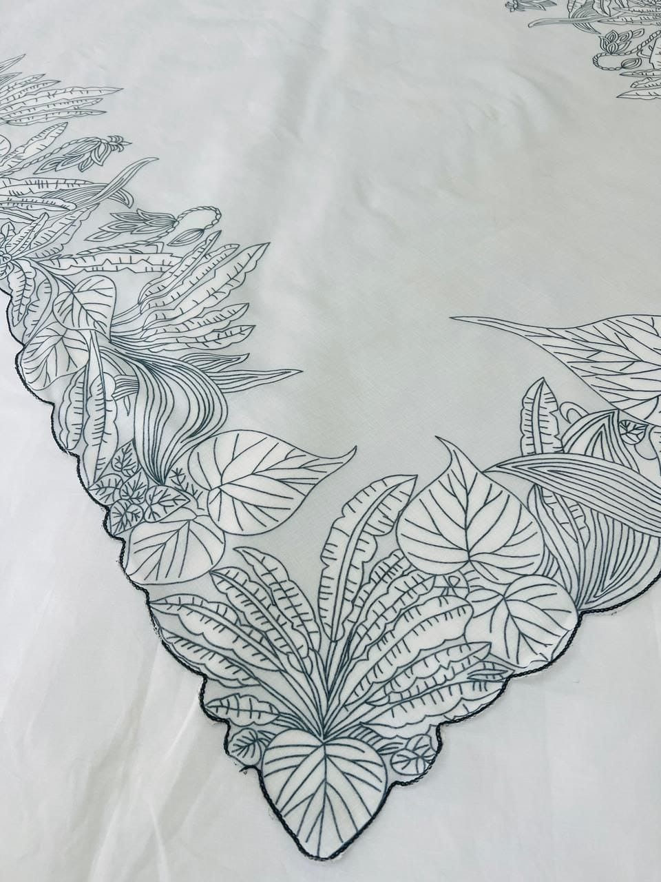 Fulari Baby Blue Linen Saree with Leaf Print