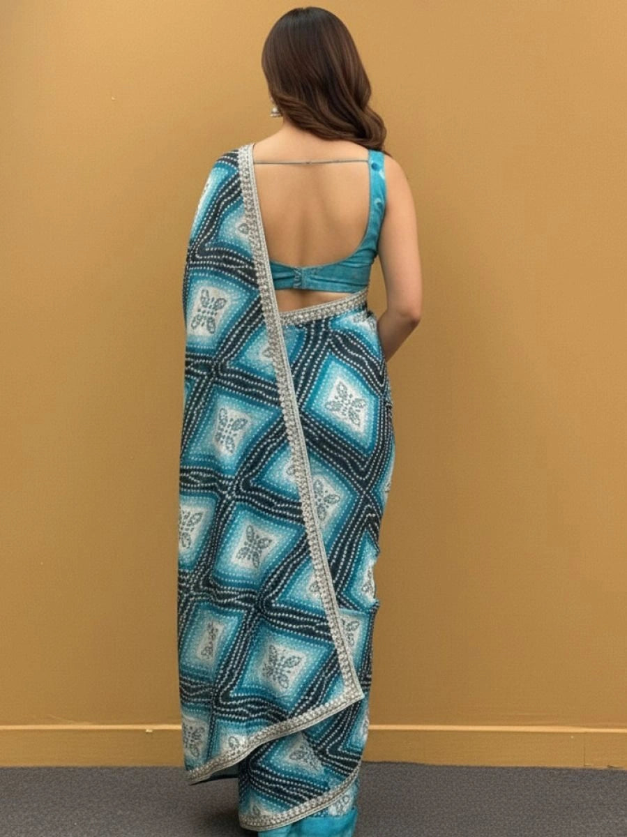 Aqua bandhani saree for women