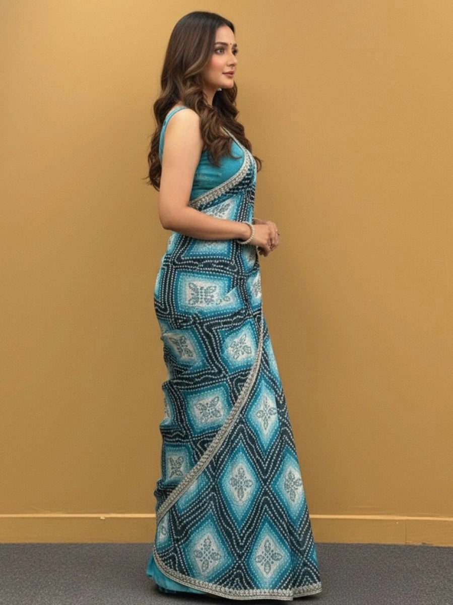 Aqua patterned designer saree for women