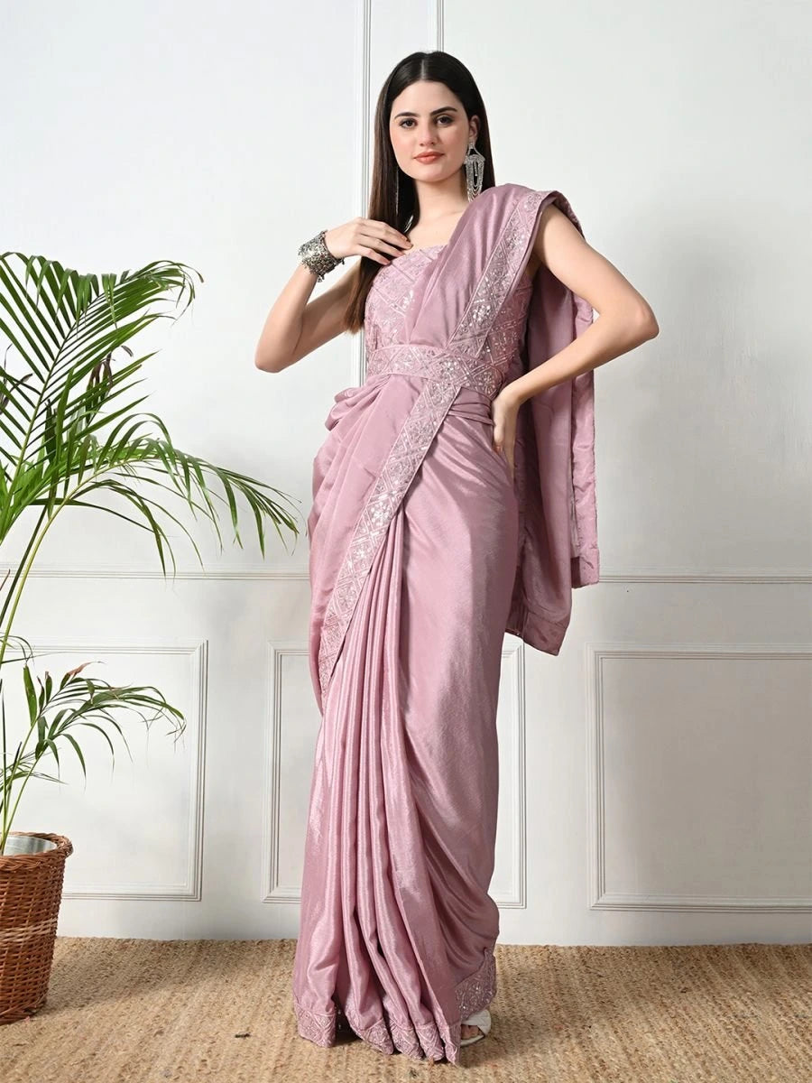 Fulari dusty pink saree crafted for a soft elegant party and festive look for women