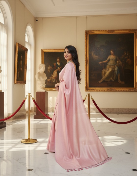 Woman in a baby pink elegant saree