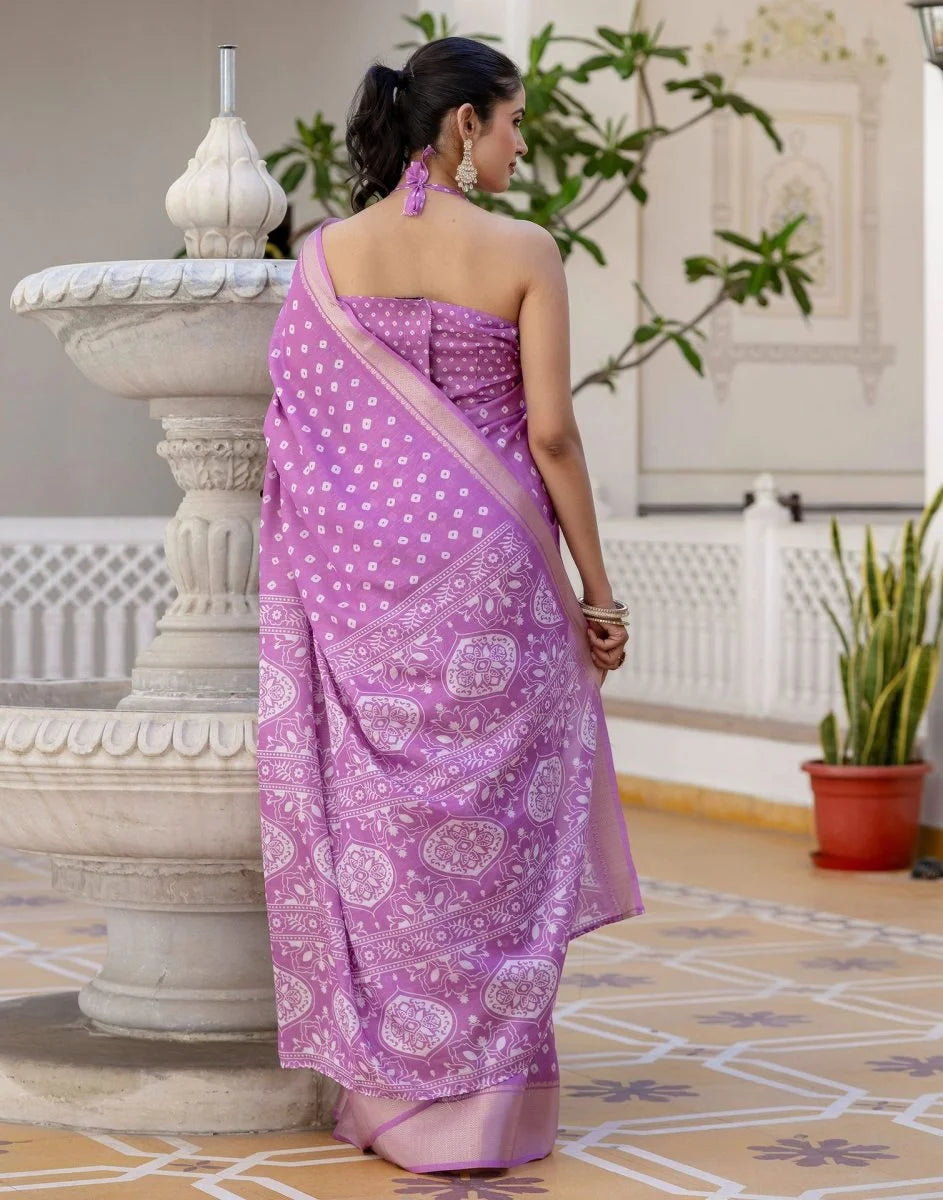 Fulari pink Bandhani saree with elegant traditional design for festive and occasion wear for women