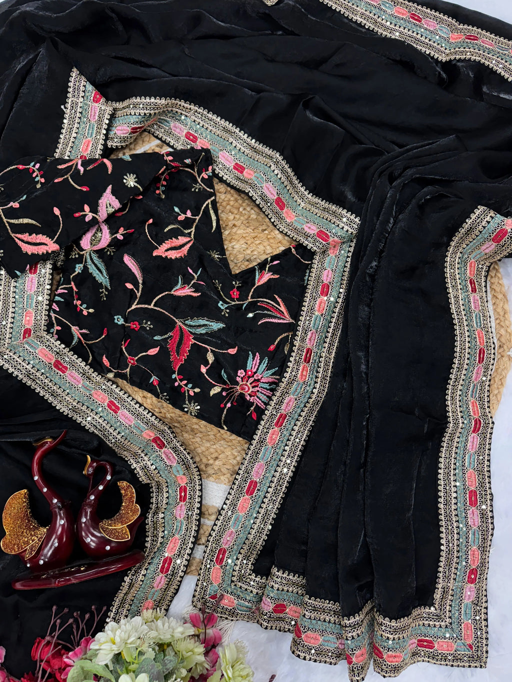 Fulari black designer saree with intricate embellished border, ideal for parties, receptions, and celebrations