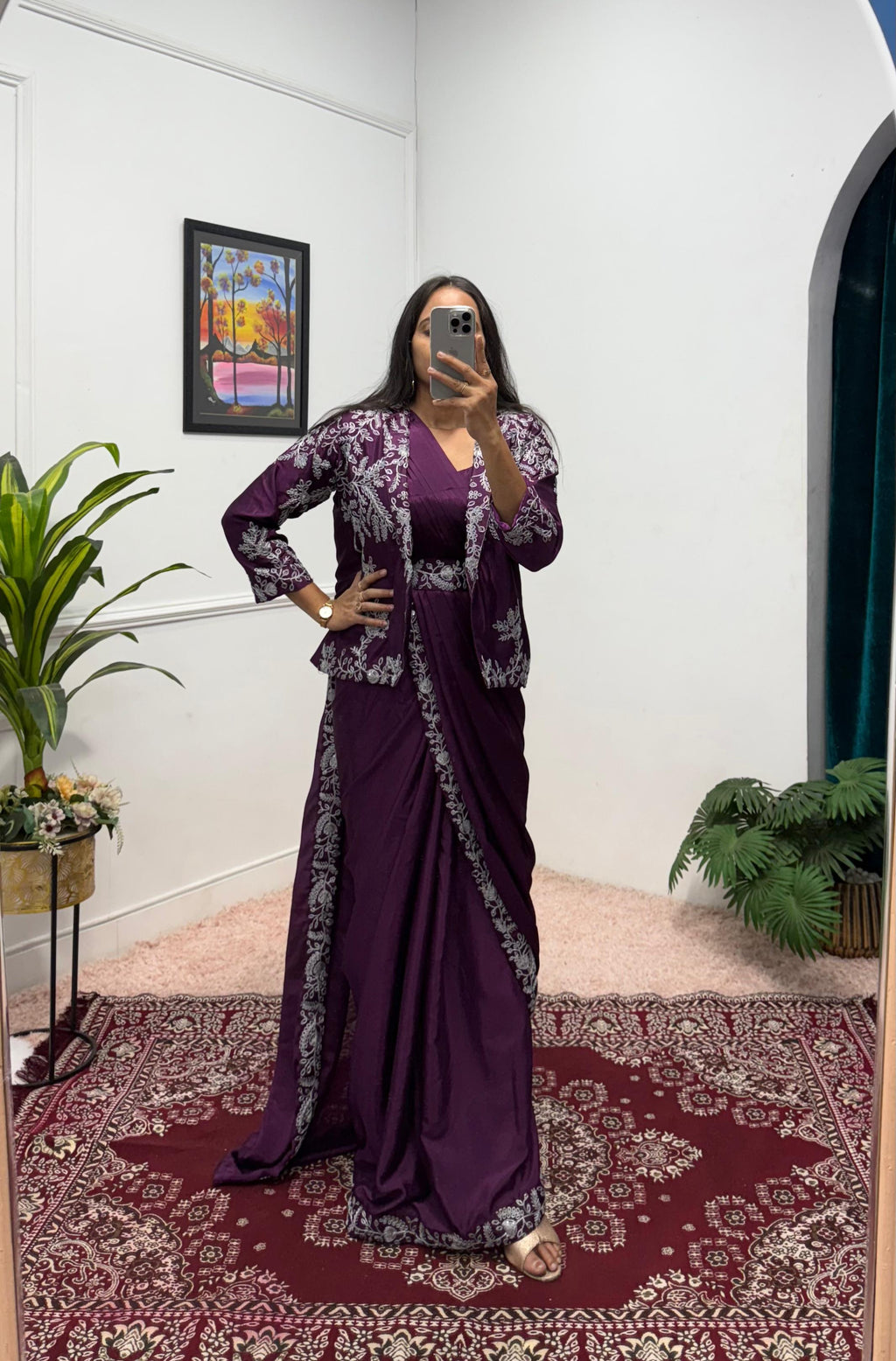 Fulari maroon party saree designed for stylish evening and occasion wear