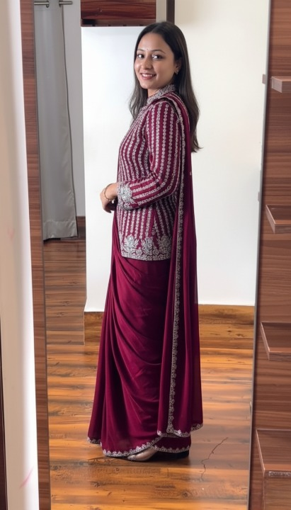 Fulari maroon saree designed for a premium party and celebration look for women