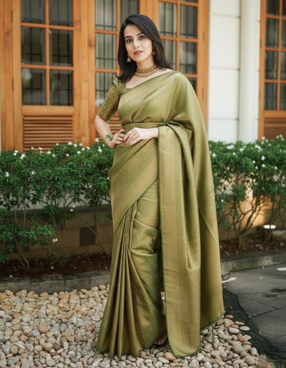 Fulari olive silk saree for women
