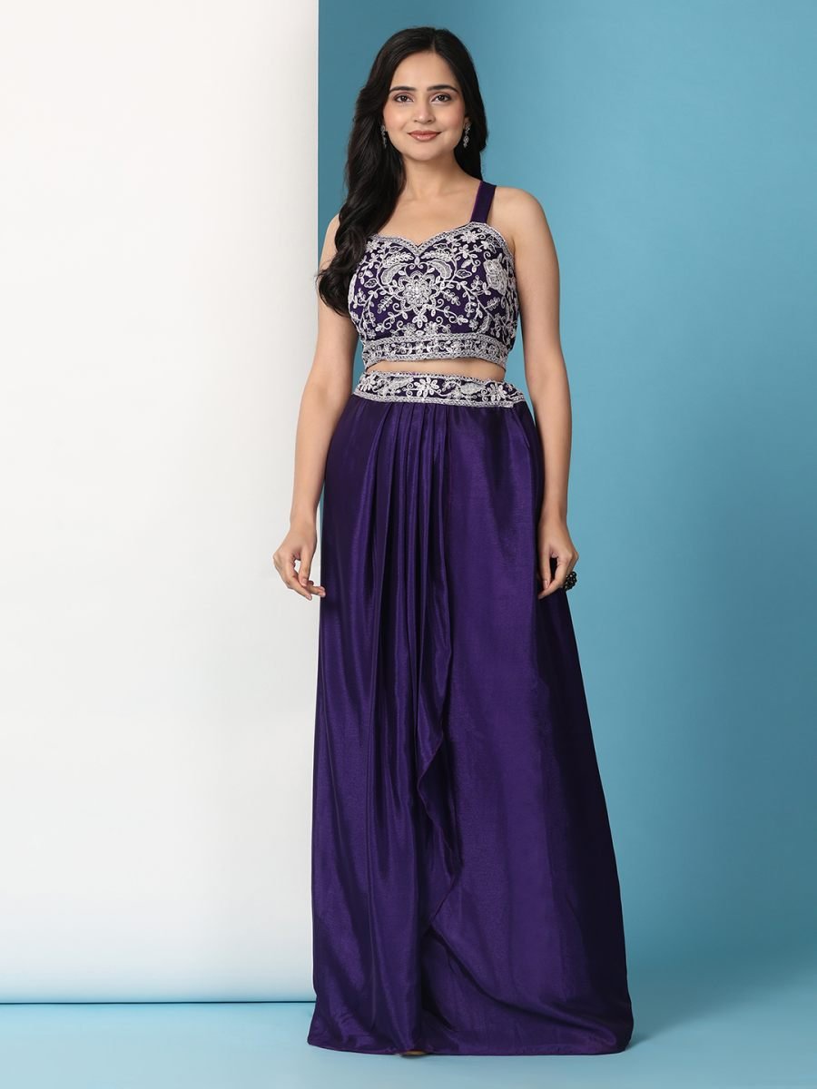 Fulari purple party wear sharara set featuring heavy embroidery and a stylish jacket for elegant occasions