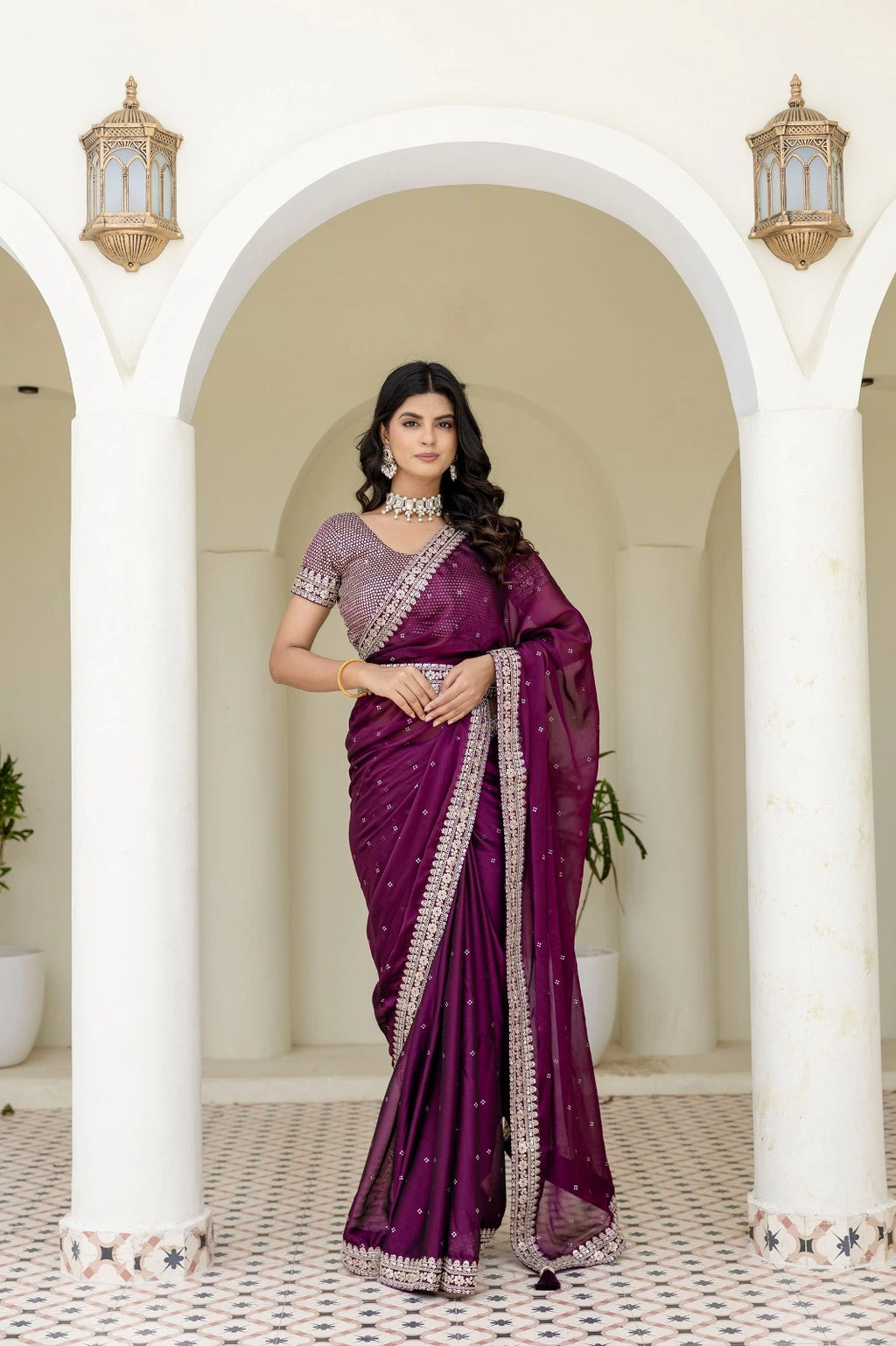 Fulari plum signature wedding edit saree with embellished detailing and elegant drape for upscale ceremonies