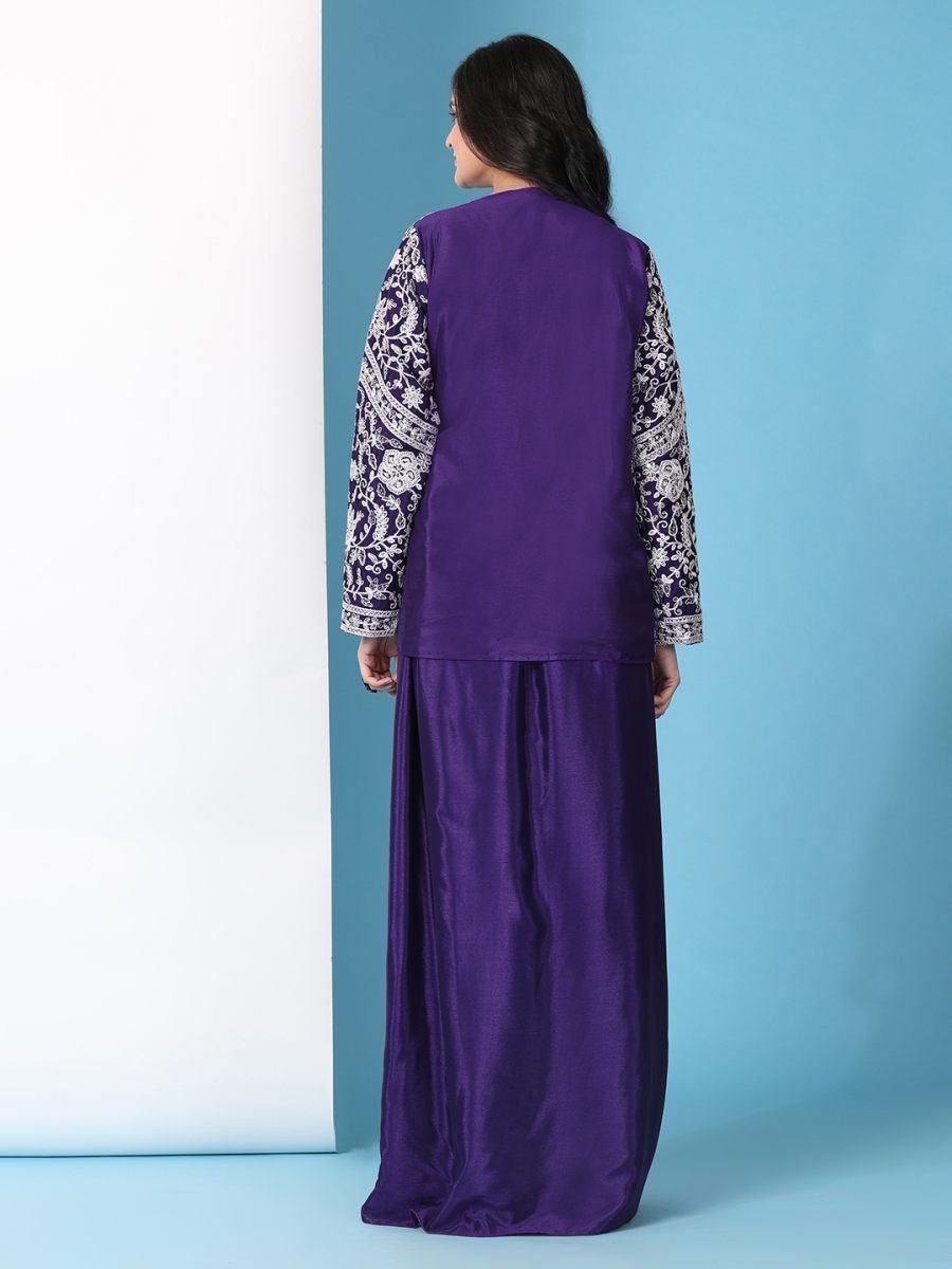 Fulari purple embroidered sharara set with matching jacket crafted for festive and occasion wear for women