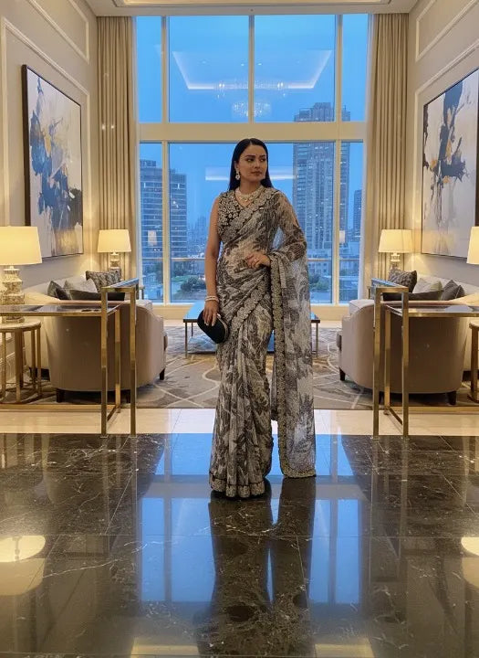 Fulari grey ready to wear saree for women
