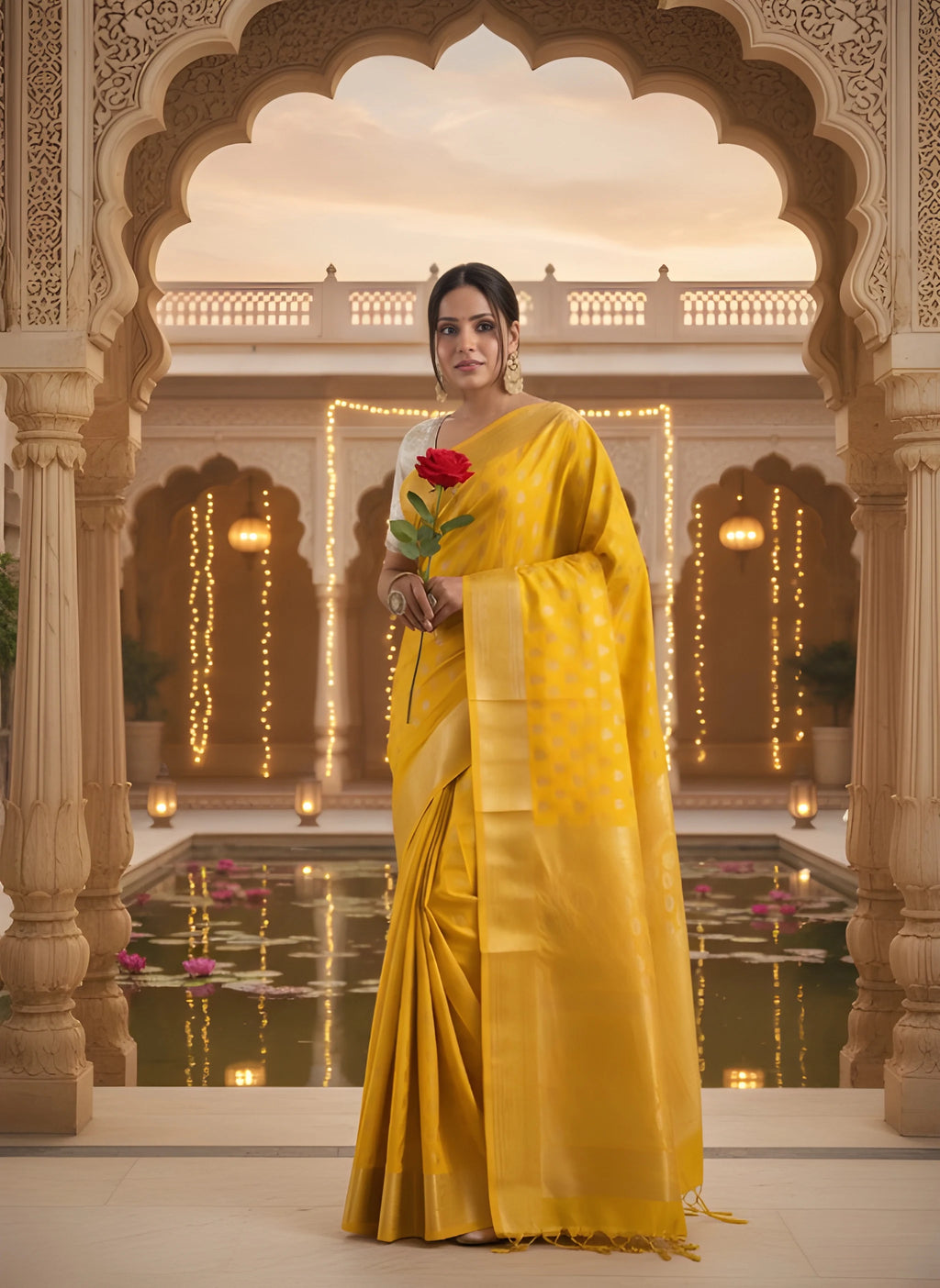 Fulari yellow georgette easy to wear saree for women
