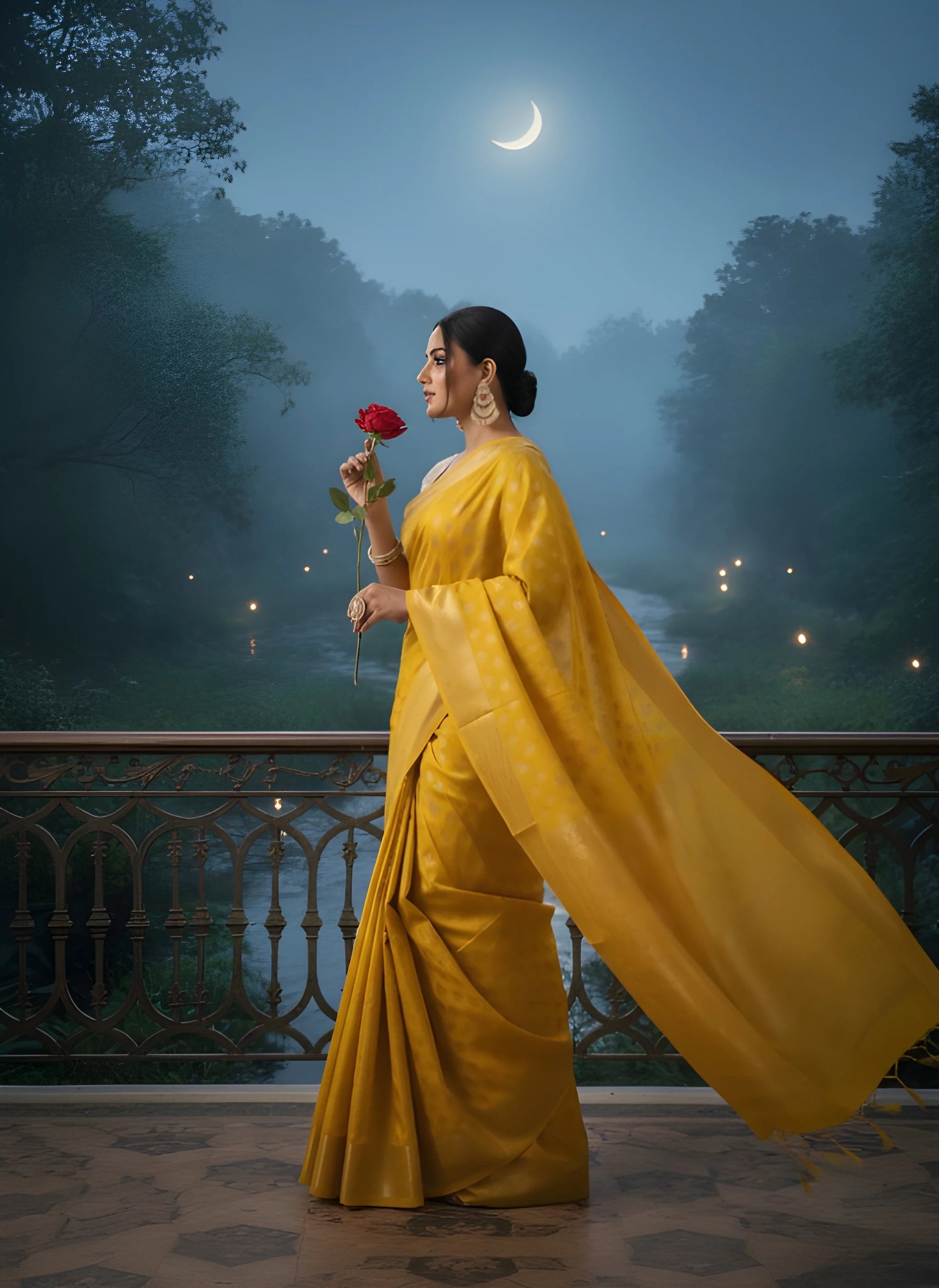 Fulari yellow georgette ready to wear saree for women
