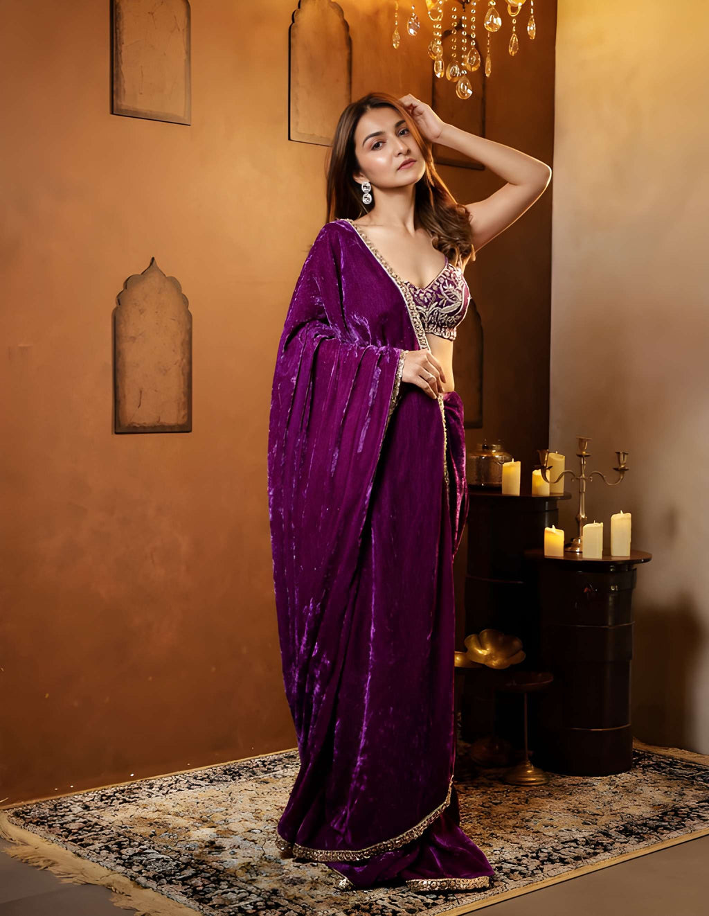 Fulari elegant purple velvet saree from party wear collection with timeless appeal
