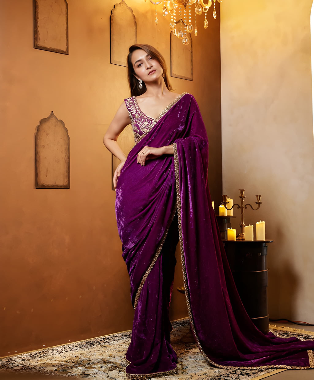 Fulari elegant purple velvet saree from party wear collection with timeless appeal