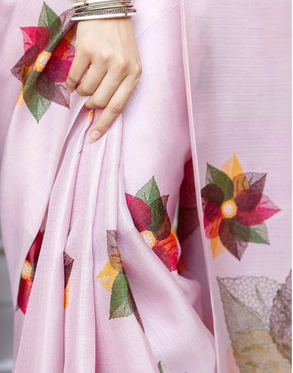 Lavender casual ethnic saree by Fulari with artistic prints and effortless everyday style
