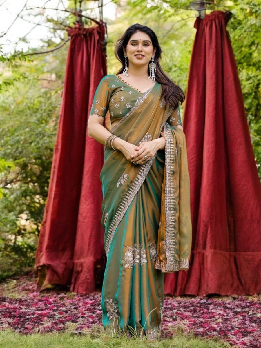 Woman in a green saree