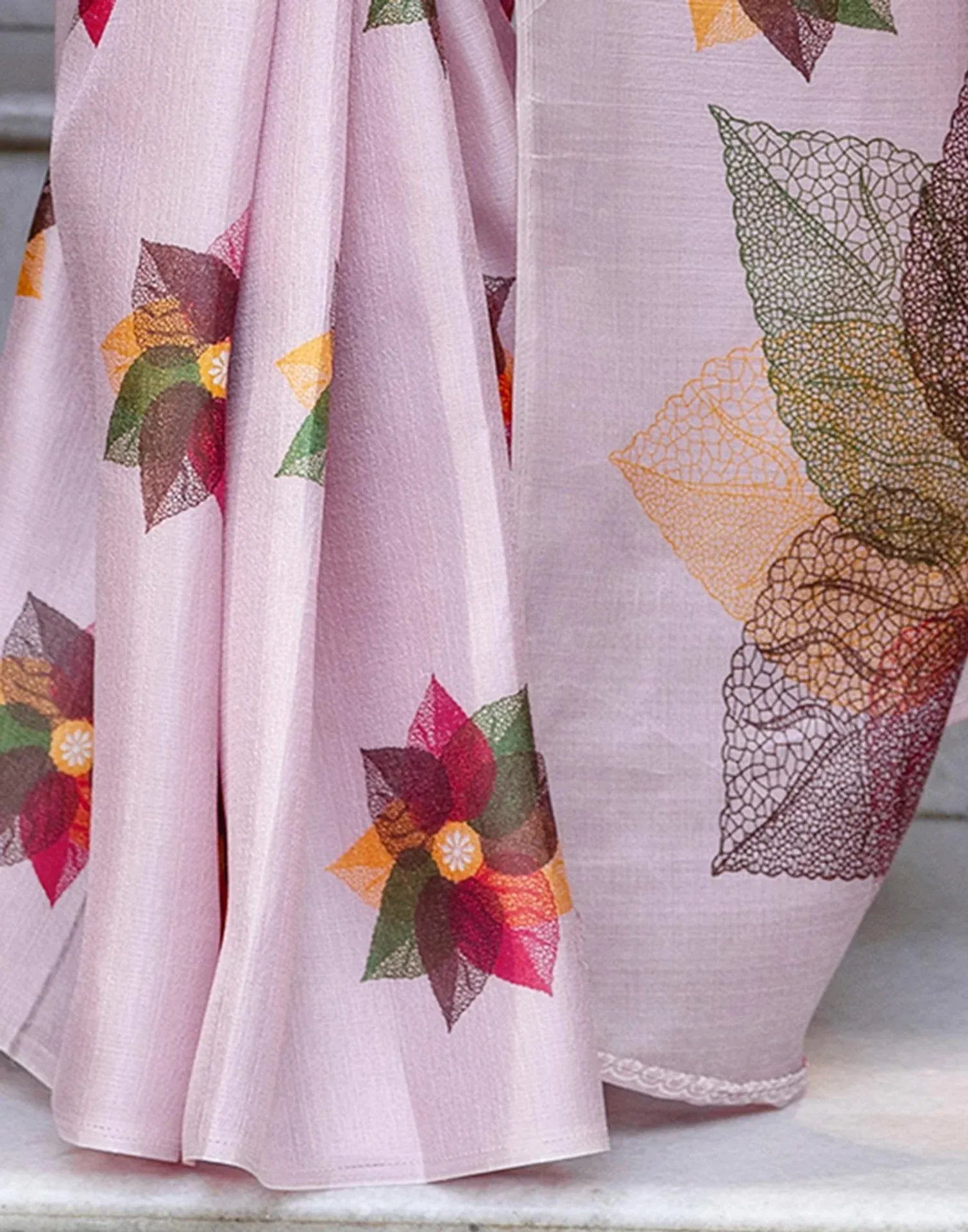 Pastel printed khadi saree by Fulari with elegant floral patterns and lightweight feel