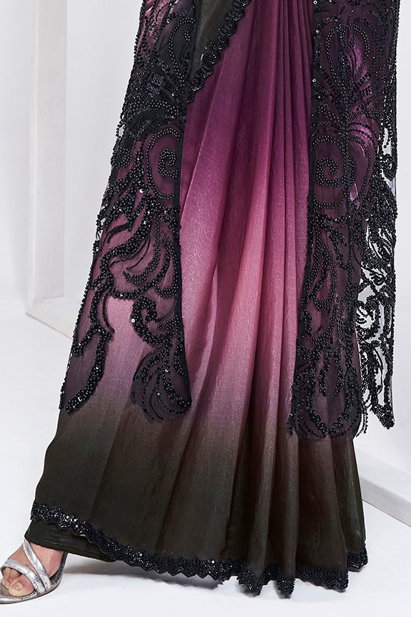 Fulari premium party wear saree in purple tone with chic silhouette for evening events