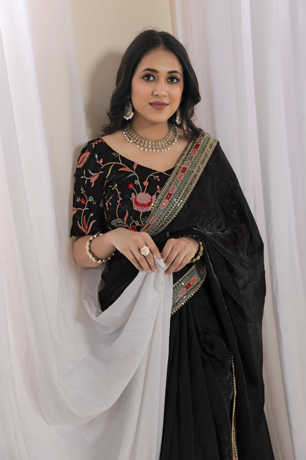 Premium Fulari black evening wear saree perfect for festive and formal events