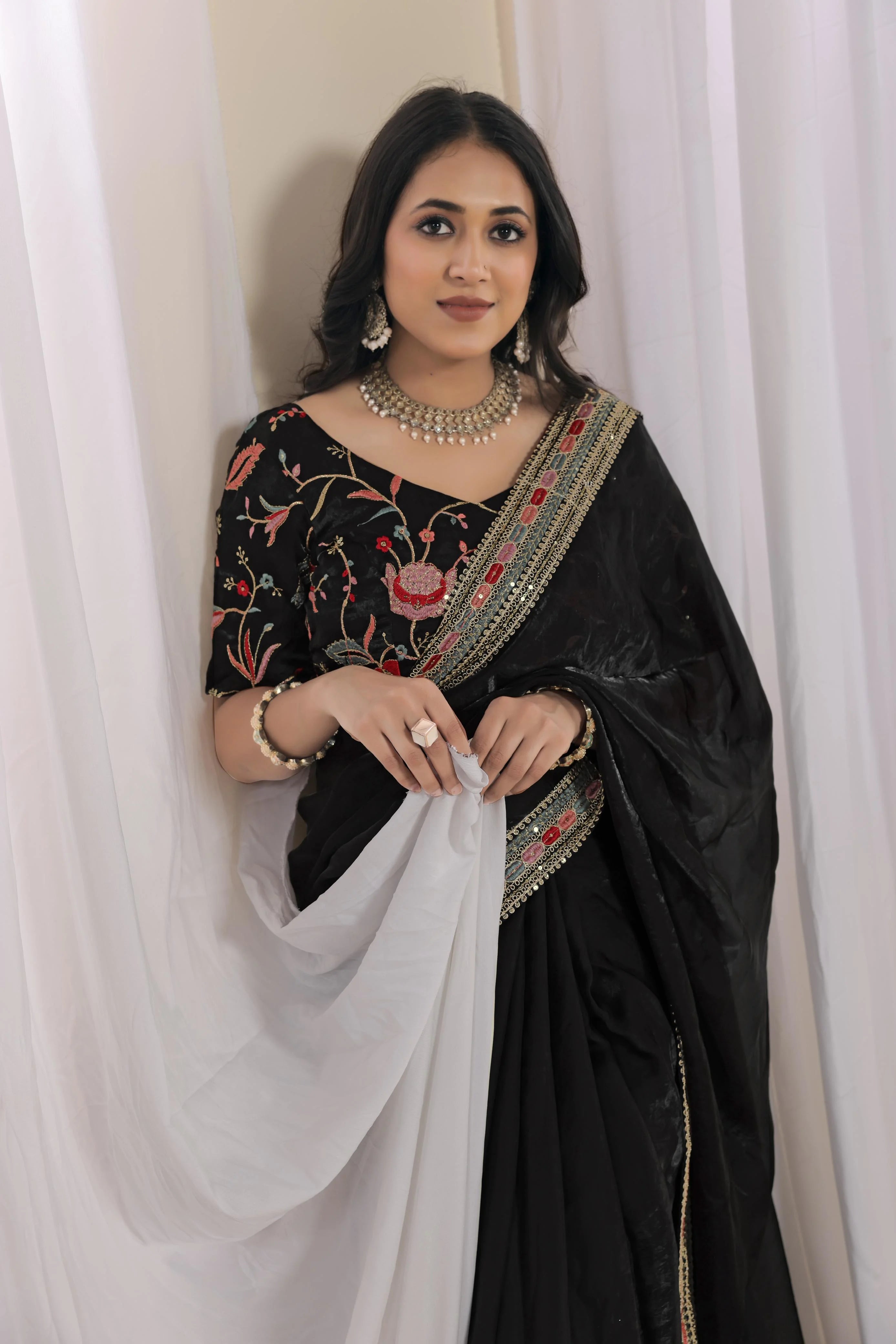 Premium Fulari black evening wear saree perfect for festive and formal events