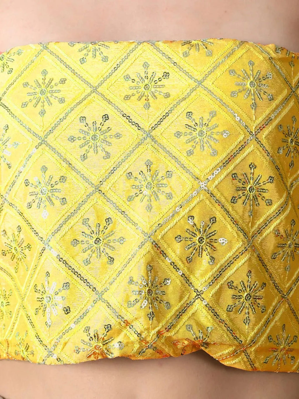 Yellow wedding guest chiffon saree by Fulari with subtle sequinned detailing