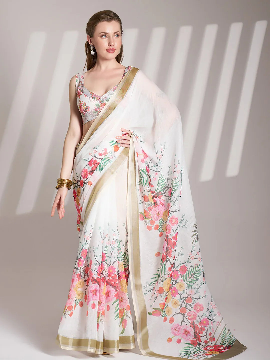 fulari floral white saree