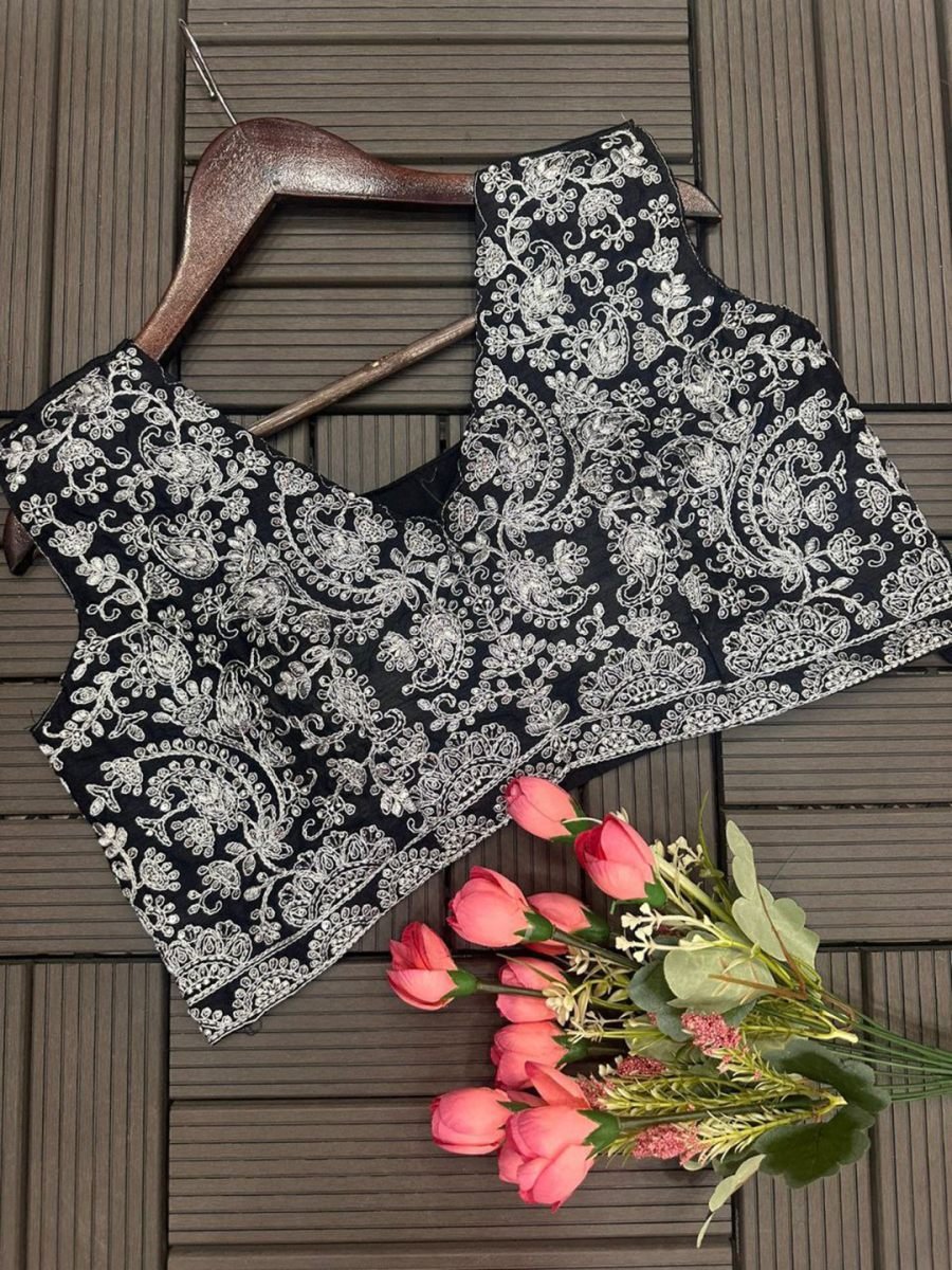 White Ready-to-Wear Embroidered Georgette Saree With Stiched Blouse